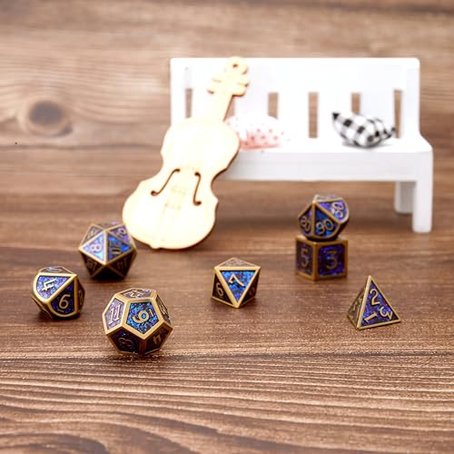 Metal Dice Set D&D Dragon and Dungeon Polyhedral Metal Dice, Punk Style Role-Play RPG Explorer MTG Pioneer Game DND Dice Set (7 Pieces) - color: Black2