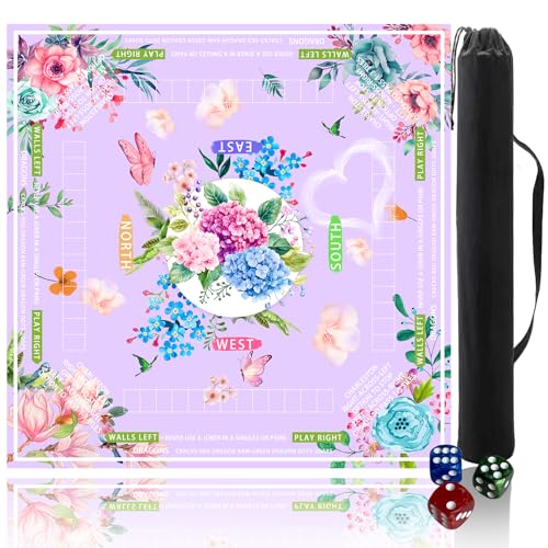 Mahjong mat for Table/31.5lnch/American Mahjong Table Cloth with Rules mats with Drawstring Bag,Noise ReductionAnti-Slip Game mat for Table,for Mahiona/PokerBoard Games/Card Games (Light purple) - color: Light Purple