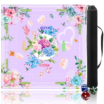 Mahjong mat for Table/31.5lnch/American Mahjong Table Cloth with Rules mats with Drawstring Bag,Noise ReductionAnti-Slip Game mat for Table,for Mahiona/PokerBoard Games/Card Games (Light purple) - color: Light Purple