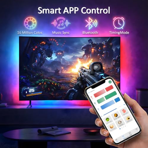 TV Backlight,12.5ft Music Sync Bluetooth TV Lights, 55-65" | USB Powered Smart Led Strip Lights, Immersive Behind TV LED Lights for Gaming, Movie