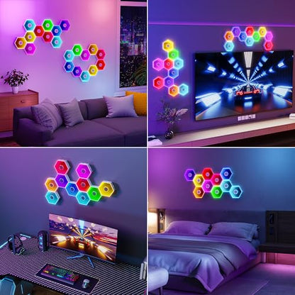 10 Pack Hexagon Led Lights, 90mm Smart Hexagon, Smart App RGB Gaming Led Light, with Remote Control & Music Sync Honeycomb Shape Hexagon Wall Lights for Bedroom, Living Room Wall - size: 10 mirrored designs