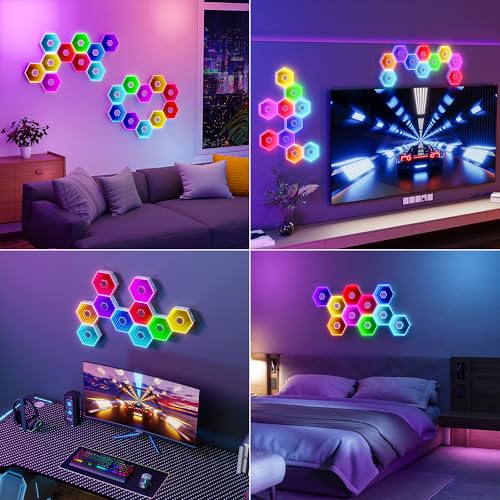 10 Pack Hexagon Led Lights, 90mm Smart Hexagon, Smart App RGB Gaming Led Light, with Remote Control & Music Sync Honeycomb Shape Hexagon Wall Lights for Bedroom, Living Room Wall - size: 10 mirrored designs