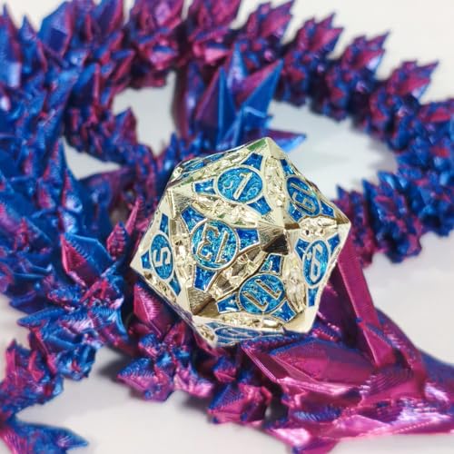 D20 23mm Metal Dice Polyhedral Dice for Dungeons and Dragons, RPG, Polyhedral Roleplaying Games MTG Table Games (Silver + Blue) - color: Silver + Blue