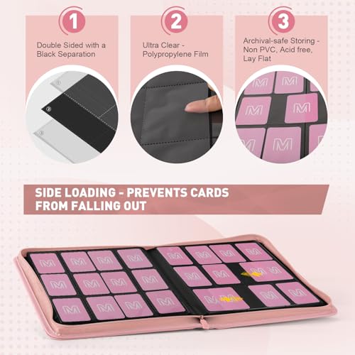 Premium Card Binder 12 Pocket for 720 Pockets Trading Card Binder, PU Zipper Card Collection Album, Sturdy Side-Loading Card Book Holder for MTG, TCG, Game Cards, Sports Cards - color: 12 Pink