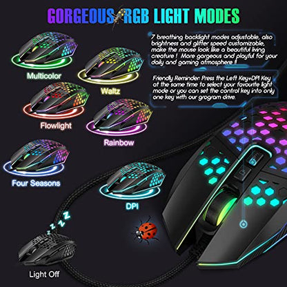 Ergonomic Gaming Mouse - USB Wired Computer Gamer Mice with 8000 DPI Adjustable/Customizable Buttons/RGB Backlit - for Windows 7/8/10/XP, Vista, Linux, PC/Mac/Laptop