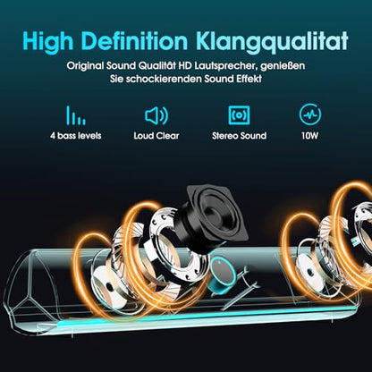 Computer Speakers for Desktop PC, Bluetooth Computer Sound Bar, Wireless PC Soundbar, Bass Boost, Hi-Fi Stereo Desktop Speakers with Touch Buttons for Laptops, Phone, Gamer, Families - color: Rechargeable