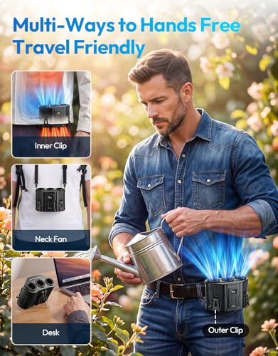 Portable Waist Fan with 3 Turbo Fans, 12000mAh Rechargeable Wearable Belt Fan, Shirt Fan Strong Airflow Fast Cooling, Hands Free Clip Fan for Outdoor Jobsite Construction Farm, Black - color: Black