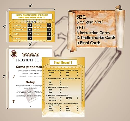 Christian Bible Feud Game,Family Feud Game for Adults,Bible Family Feud Questions,Bible Study Supplies,Bible Trivia Game,Bible Games Bundle,12 Preliminaries Card+3 Final Cards+3 Instruction Cards,03
