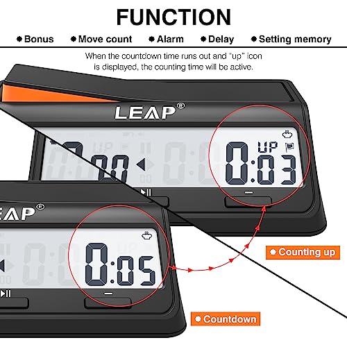 Chess Clock Digital Chess Timer Advanced for Board Game and Chess Timer with Bonus & Delay Count Down up Alarm Black/Orange - color: Black/Orange