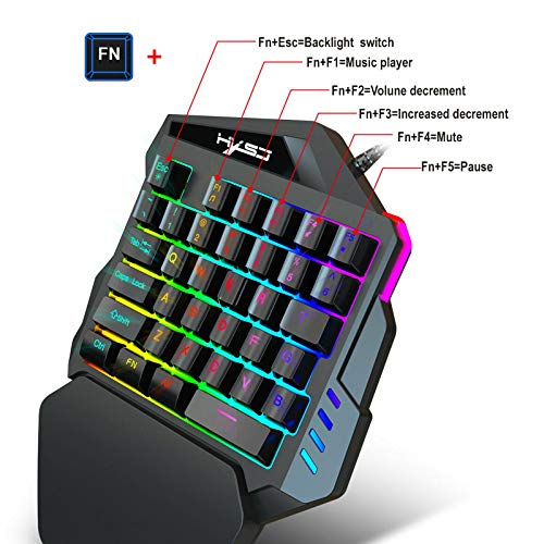 YONGX One Handed Keyboard and Mouse Gaming Combo ,35keys Wired RGB Backlit Gaming Mini Keypad Set with Wrist Rest Portable for PC/Laptop/Switch/PS4/Xbox ONE