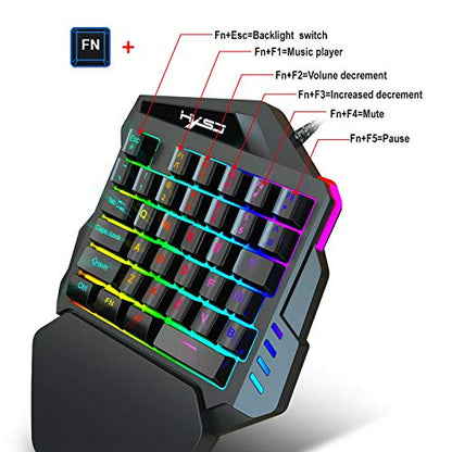 YONGX One Handed Keyboard and Mouse Gaming Combo ,35keys Wired RGB Backlit Gaming Mini Keypad Set with Wrist Rest Portable for PC/Laptop/Switch/PS4/Xbox ONE