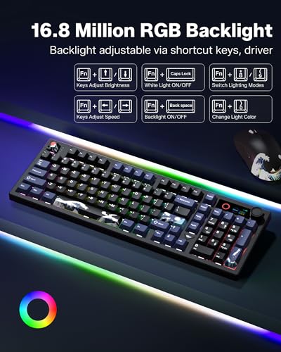 L98 Wireless Gaming Keyboard, 98 Keys Mechanical Keyboard with Smart Display and Knob, Bluetooth/2.4GHz/USB-C Hot Swappable RGB Backlit with Number Pad for PC Mac