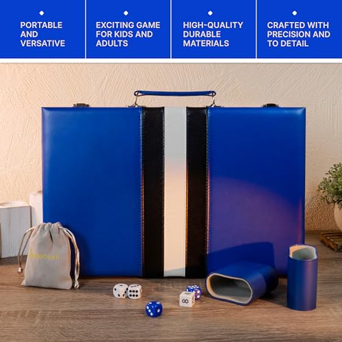 Large Blue Backgammon Sets for Adults - Classic Board Games for 2 Players Adults and Kids - Premium Backgammon Set 15 Inch Board and 32 Backgammon Pieces in Quality PU Leather Case - style: Premium Blue