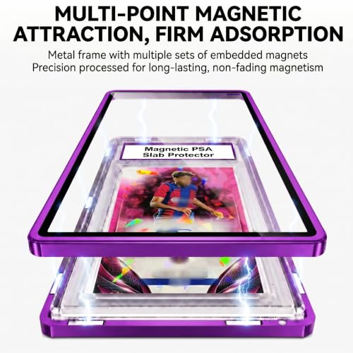 PSA Slab Case with 9-Point Secure Lock, Aluminum Alloy Graded Card Case, Magnetic UV Protection Slab Protector Fits 35PT PSA, CGC, CSG Cards, Professional Display Frame for Sports Cards (purple) - color: Purple