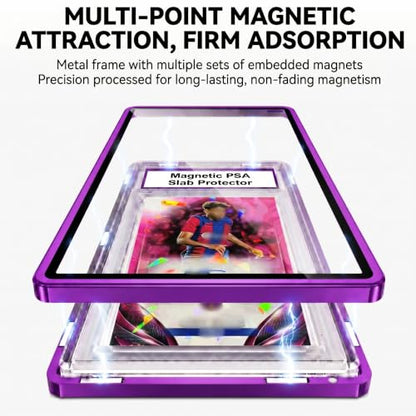 PSA Slab Case with 9-Point Secure Lock, Aluminum Alloy Graded Card Case, Magnetic UV Protection Slab Protector Fits 35PT PSA, CGC, CSG Cards, Professional Display Frame for Sports Cards (purple) - color: Purple