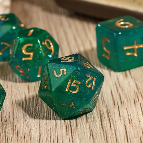 Green DND Dice Set Glitter Polyhedral Dice for D&D Tabletop Games | Leather Storage Bag, DM Gift, for Dungeons and Dragons Role Playing Games - color: Glitter-green