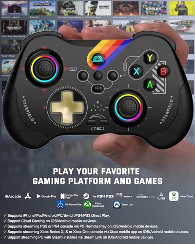 Joso Mobile Gaming Controller for iPad/iPhone/Tablet, Cloud Controller Remote Joystick for iOS/Android, Wireless Switch Controller with Macro Buttons/Hall-Rocker/Hall-Trigger - Starry Star Black - color: Starry Star Black
