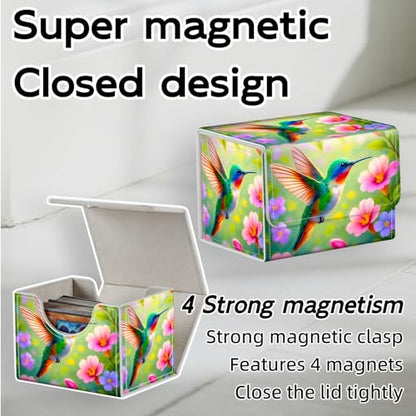 Trading Card Storage Box, Premium PU Leather with Magnetic Closure, Holds 100+ for MTG Cards, Hummingbird Among Flowers Durable Deck Box for Magic the Gathering, Trading Card Games - color: Hummingbird Among Flowers