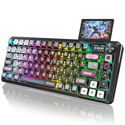 Redragon Wireless Mechanical Gaming Keyboard - Gasket-Mounted RGB Backlit, Custom Keys, 3-Mode(Bluetooth/2.4G/USB), Hot-Swap Pre-Lubed Switches, Screen & Control Knob - Cyber Mecha Style, Plasma Arc - color: Plasma Arc