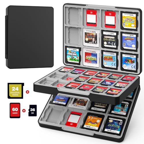 MoKo 60 Game Card Case Compatible with Nintendo Switch 2/OLED/3DS/3DSXL | Portable Storage Holder Case for 60 Switch 2 Game Cartridges & 24 3DS Card & 36 Micro SD Cards - color: A-Black/Gray, size: 60 Slots