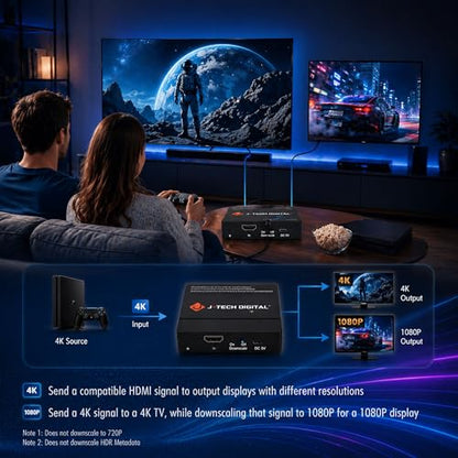 J-Tech Digital HDMI Splitter 1 in 2 Out 4K 60Hz Multi-Resolution Output (MRO) HDMI 2.0 Splitter Supports Downscale HDR HDR10 / Dolby Vision 4K@60Hz 4:4:4 HDCP2.3 2.2 (JTECH-4KSP2)
