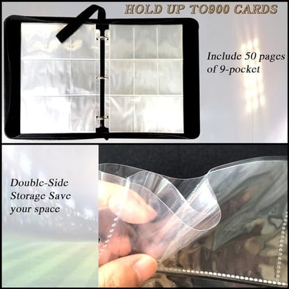 Sports Card Binder 900 Pockets Trading Card Binder with 50 Sleeves Fits 900 Sport Cards, Sports Card Holder Binder with Zipper, Soccer Football Baseball Basketball Hockey Card Gifts Collection Storage - size: 900 Pockets Sports