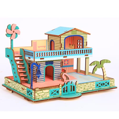 3D Wooden Puzzle,57Pcs House Model for Teens & Kids 8+,Simple Packaging | Compact 3D Architectural Model,for Parent-child Play,Classroom Rewards.Moderate Difficulty,Fun Building Activity for Ages 8+