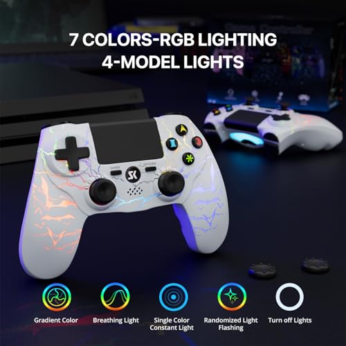 ISHAKO 2 Pack Controller for PS4, Wireless Controller for PS4/Pro/Slim/PC, Gaming Controller with RGB Lighting, 1000mAh Battery, 6-Axis Motion Control, Touchpad - Black & White - color: Black&White