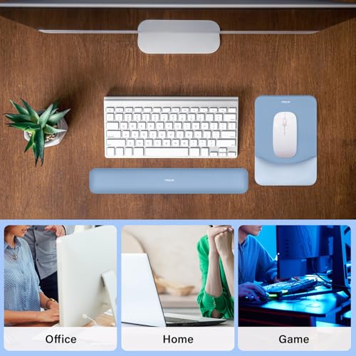 MOSISO Wrist Rest Support Mouse Pad & Keyboard Set, Stone Blue | Rectangular Ergonomic Mousepad, Non-Slip Base, Home/Office Pain Relief & Easy Typing, Neoprene Cloth & Raised Silicone Lining - color: Stone Blue
