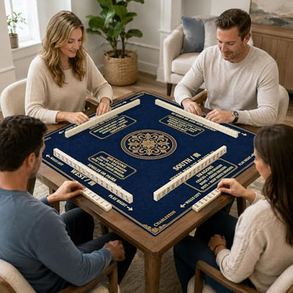 Blue Pattern Mahjong Mat,Non Slip American Mah Jongg Table Mat | 32in soft neoprene mah jongg mat reduces tile noise protects tabletops & packs easily for game nights or a thoughtful gift - color: 013