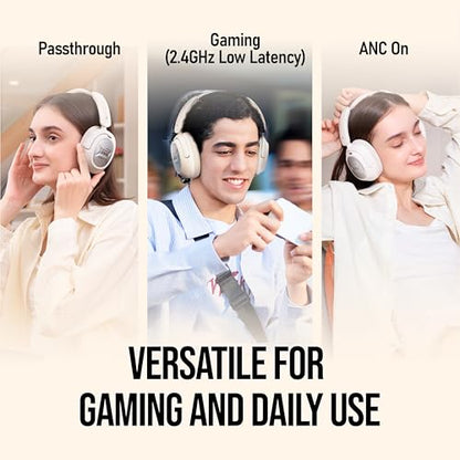 OXS Storm A2 Wireless Gaming Headset, Active Noise Cancellation, Over Ear Headphone with Mic, Bluetooth 5.4 & 2.4GHz Low Latency, Dual EQ Modes, 70H Playtime, for PC, Switch, PS4, PS5, Mobile, White - color: White