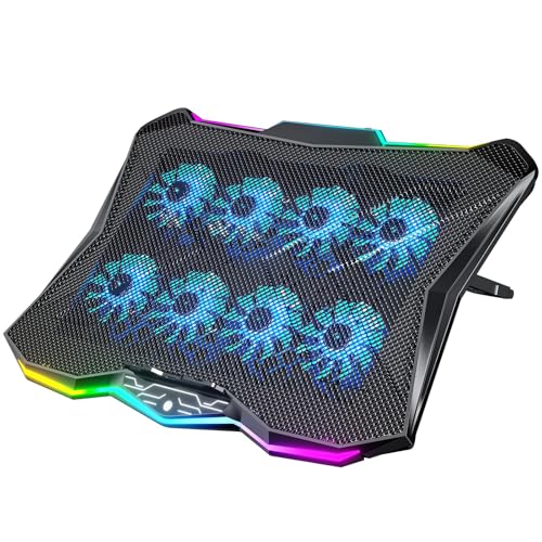 AICHESON Gaming Laptop Cooling Pad with 8 Fans, RGB Computer Stand for 15.6-17.3 Inch Notebook with 7 Height Slots, 2 USB Ports, AA3 - color: RGBLight