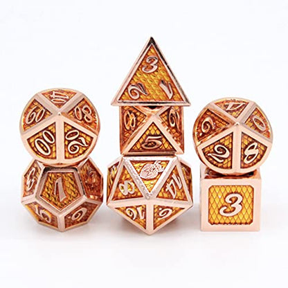 HEIMDALLR Metal DND Dice Set 7 pcs - Dragonhide Design, 16mm Size, Logo on D20; Metal Dice Set & Dice Box; D&D Dice Set D&D (Dungeons and Dragons Dice Set) - Jormungandr Series (Jin Long) - color: 17 Jin Long