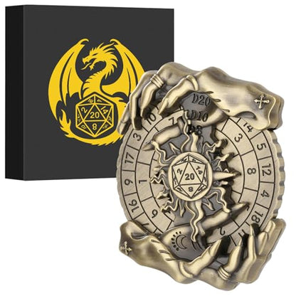 Spinner DND Dice Set, Metallic D&D Dice, Magic Hand Roulette Dice Spinner for DND Dice Set, D&D Gifts with Gift Box, Role Playing Game Board Game Accessories, Bronze - color: Bronze