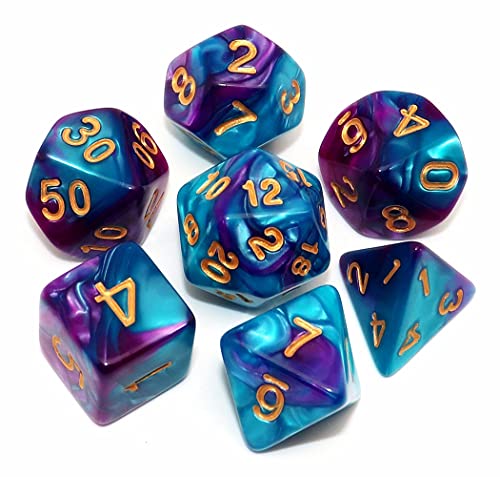 DND Dice Set RPG Polyhedral Dice for Dungeon and Dragons D&D RPG Role Playing Games 7-Die Set (Lake Blue Mix Purple) - color: Lake Blue & Rose Dcie