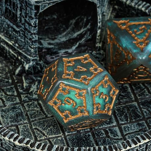 cusdie 7 Pcs 25mm Giant DND Dice with Dragon Eye Dice Bag, Polyhedral Dice Set, D&D Dice for Pathfinder RPG(Gray Green) - color: Light Green