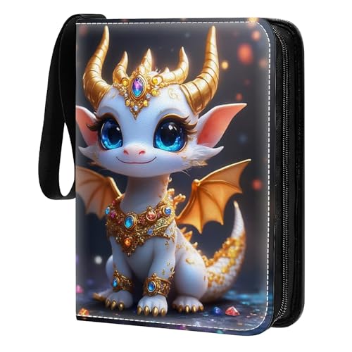 Card Binder 400 Pockets, 50 Sleeves Large Binder Trading Cards Holder 4 Pocket, Storage Organizer, Album Folder Case Protector Collector Gift Dreamy Cute Cartoon Dragon - color: Dreamy Cute Cartoon Dragon, size: 4 Pocket