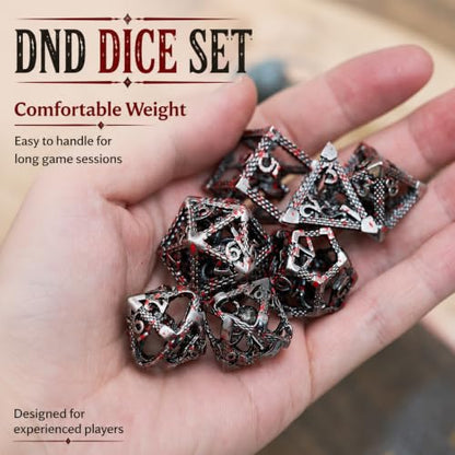 DND Dice Set,3D Octopus Hollow Metal 7-Die,SilverBlood | Lightweight Copper Dice,Easy-To-Read Numbers,engraved numbers,gift box and velvet bag for DND RPG play - color: Bloodstained