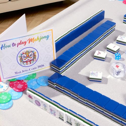 160 Acrylic American Mahjong Tile Set for Beginners, Mah Jong Lovers | 1.2” Mahjong Set with Carrying Bag and Accessories, 2026 New Premium Blue Tiles, 3D Engraved 4 Layer Mahjong Tiles - color: Blue