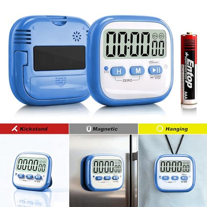 AyayaBoss 2-Pack Magnetic Kitchen Timers for Cooking, Digital Stop Watch Countdown Timer for Kids, Teachers, Classroom, Office, Exercise - Battery Included - color: Digital Timer 2 Pack - Blue