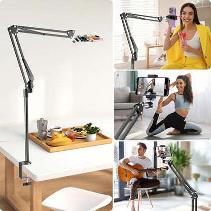 Tall Overhead Camera Mount, High Desk Phone Tripod Mount for Video Recording, Content Creator Essential Compatible with iPhone Compact Cam for Live/YouTube/TikTok