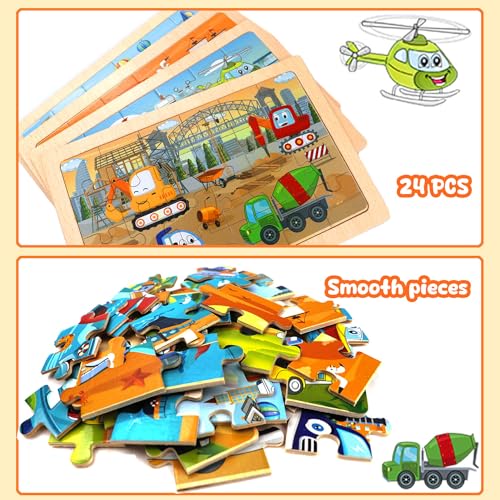 Puzzles for Kids Ages 4-6,24 Pieces Wooden Puzzles for Toddlers Ages 3-5 4-8 3 4 5 6 3-4 Year Olds.4 Pack Car Puzzle Set Children Jigsaw Puzzles for Boys and Girls Educational Learning Toys | Colorful Toddler Puzzle Set, Educational Learning Toys, Birthda