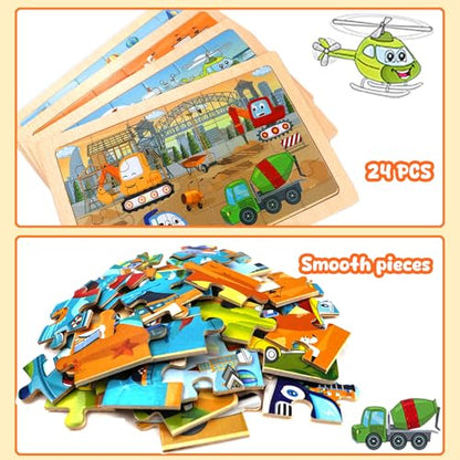 Puzzles for Kids Ages 4-6,24 Pieces Wooden Puzzles for Toddlers Ages 3-5 4-8 3 4 5 6 3-4 Year Olds.4 Pack Car Puzzle Set Children Jigsaw Puzzles for Boys and Girls Educational Learning Toys | Colorful Toddler Puzzle Set, Educational Learning Toys, Birthda