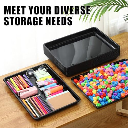 Maitys 15 Pack Plastic Art Trays 12 x 16 Inch Activity Crafts Trays Sensory Tray DIY Projects, Painting, Beads, Jewelry Office Home Organizer Arts and Crafts Supplies(Black) - color: Black