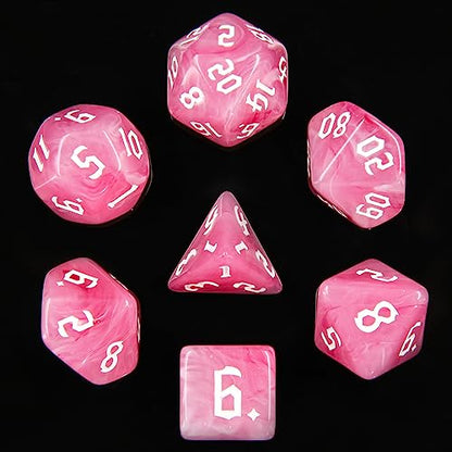 7PCS Polyhedral DND Dice, D&D Dice Set Filled with Pink and White Swirls for Role Playing Dice Games as DND RPG MTG Table Games - color: Pink and White