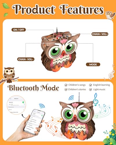 3D Wooden Puzzles for Adults, Big-Eyed Adorable Owl Bluetooth Speaker Model Kit, 3D Puzzles for Adults Room Home Decor DIY Craft Kit, Holiday Birthday Christmas Day Gifts for Men Women Teens