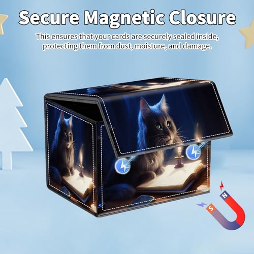 for MTG Commander Deck Box,Card Deck Box for Trading Yugioh MTG,Fits 100 Double Sleeved Cards,PU Leather Strong Magnet Case for Magic Commander TCG CCG,Cute Cat Book - color: Cute Cat Book