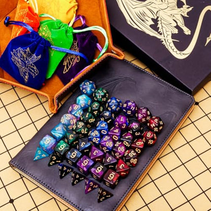 DND Dice Set 42 Pcs Polyhedral Dungeons and Dragons Rolling Dice for D&D RPG MTG Table Games Dice Bulk with Colorful Drawstring Bags and Dice Tray (Star-Tray) - color: Star-tray