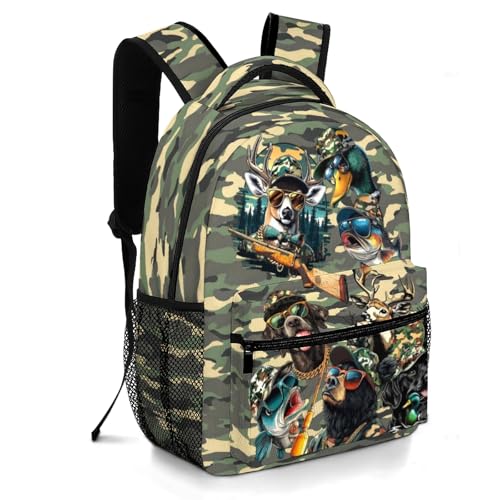 Wild Duck Camo Backpacks for Girls Boys Elementary Middle School Bookbag Kids Fish Deer Hunter Animals School Backpack Travel Daypack Students Back Pack - color: Hunter Animals