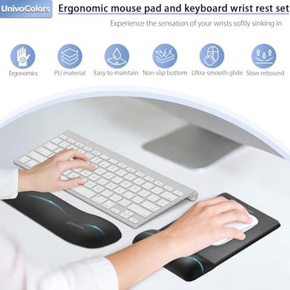 Wide Size Mouse Pad with Wrist Rest & L-Size Keyboard Wrist Rest Set,Premium PU Material,Low-Rebound Cushion,Ergonomic Design,Smooth Mouse Control with Hard Plate,Reduces Fatigue,Black - color: Wide Set_black, style: Wide Size Mouse Pad & L-Size Keyboard